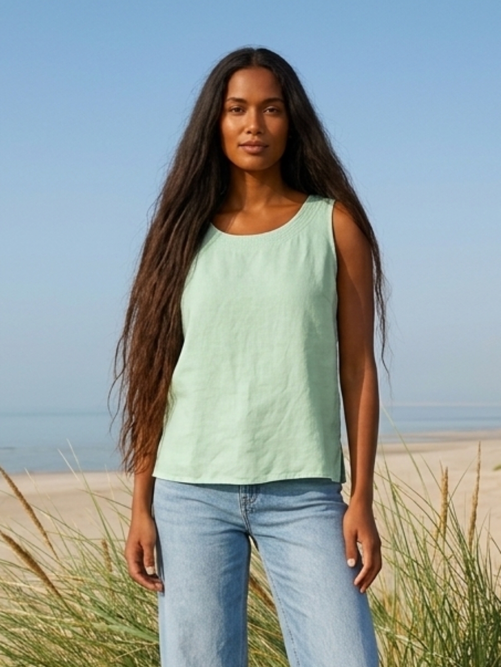 Liz Claiborne Fresh Green Linen Scoop Neck Tank